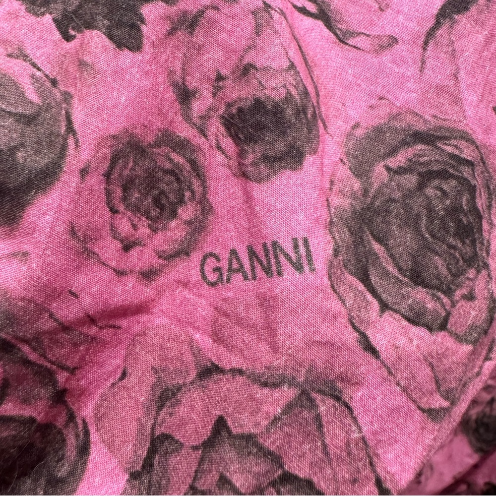 GANNI smock top pink and black 🌹 rose pattern Sz 44 EU